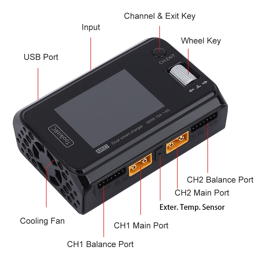 ToolkitRC M6D Dual Channel 500W 25A DC Battery Charger (DC INPUT)